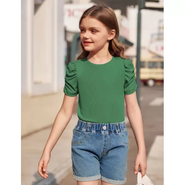 Arshiner Girls Puff Short Sleeve Shirts Summer Ribbed Knit Crewneck T Shirt Tops Tee Blouse