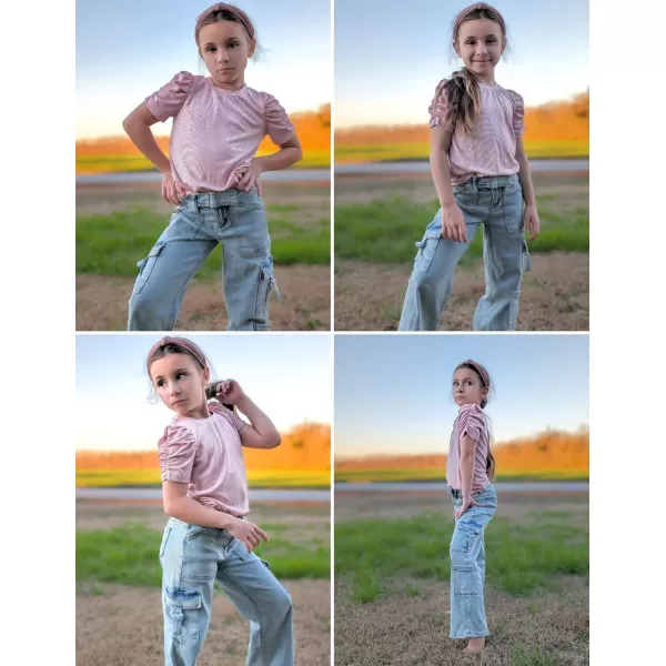 Arshiner Girls Puff Short Sleeve Shirts Summer Ribbed Knit Crewneck T Shirt Tops Tee Blouse