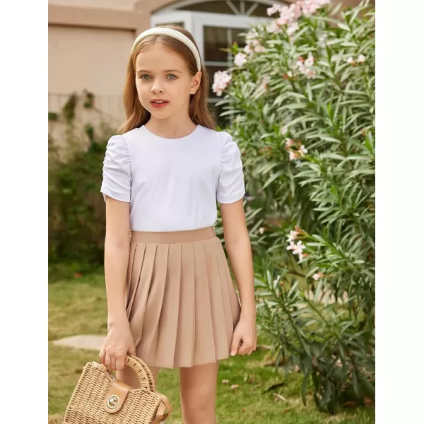 Arshiner Girls Puff Short Sleeve Shirts Summer Ribbed Knit Crewneck T Shirt Tops Tee Blouse