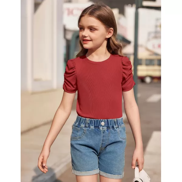 Arshiner Girls Puff Short Sleeve Shirts Summer Ribbed Knit Crewneck T Shirt Tops Tee Blouse