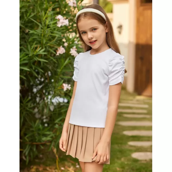 Arshiner Girls Puff Short Sleeve Shirts Summer Ribbed Knit Crewneck T Shirt Tops Tee Blouse