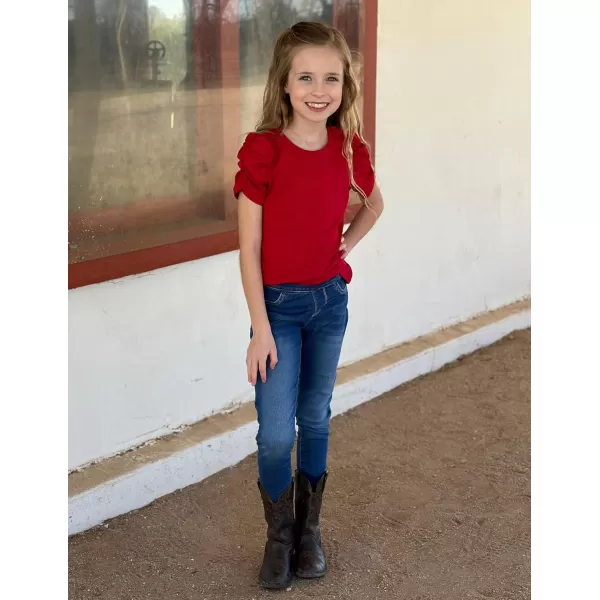 Arshiner Girls Puff Short Sleeve Shirts Summer Ribbed Knit Crewneck T Shirt Tops Tee Blouse