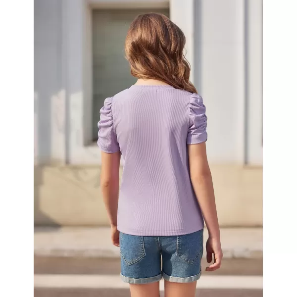Arshiner Girls Puff Short Sleeve Shirts Summer Ribbed Knit Crewneck T Shirt Tops Tee Blouse