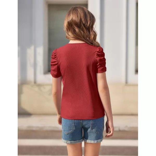 Arshiner Girls Puff Short Sleeve Shirts Summer Ribbed Knit Crewneck T Shirt Tops Tee Blouse