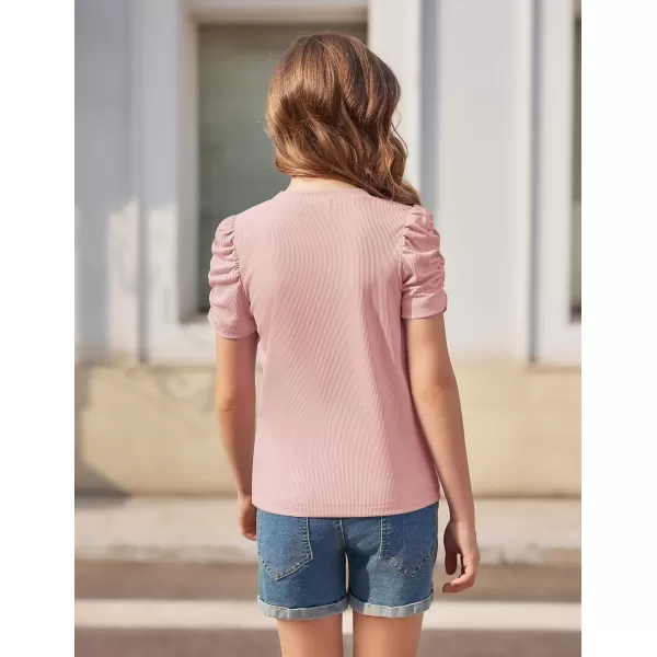 Arshiner Girls Puff Short Sleeve Shirts Summer Ribbed Knit Crewneck T Shirt Tops Tee Blouse