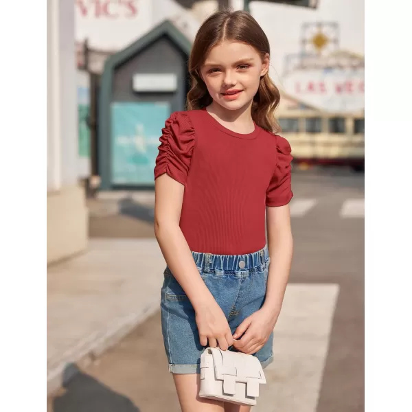 Arshiner Girls Puff Short Sleeve Shirts Summer Ribbed Knit Crewneck T Shirt Tops Tee Blouse