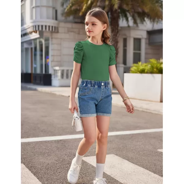 Arshiner Girls Puff Short Sleeve Shirts Summer Ribbed Knit Crewneck T Shirt Tops Tee Blouse