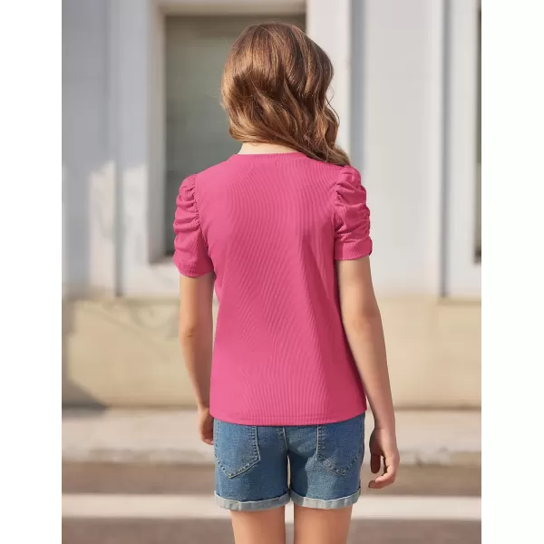 Arshiner Girls Puff Short Sleeve Shirts Summer Ribbed Knit Crewneck T Shirt Tops Tee Blouse