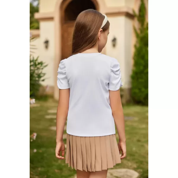 Arshiner Girls Puff Short Sleeve Shirts Summer Ribbed Knit Crewneck T Shirt Tops Tee Blouse