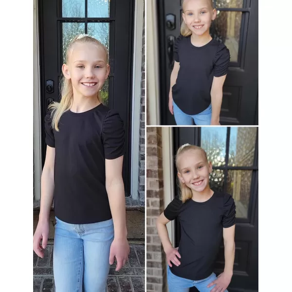 Arshiner Girls Puff Short Sleeve Shirts Summer Ribbed Knit Crewneck T Shirt Tops Tee Blouse
