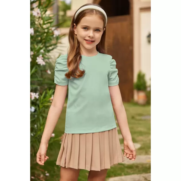 Arshiner Girls Puff Short Sleeve Shirts Summer Ribbed Knit Crewneck T Shirt Tops Tee Blouse