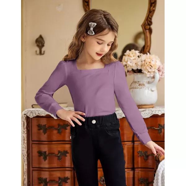 Arshiner Girls Shirt Casual Square Neck Long Sleeve Shirts Fall Winter Tunic Tops For Girls 5-12 Years