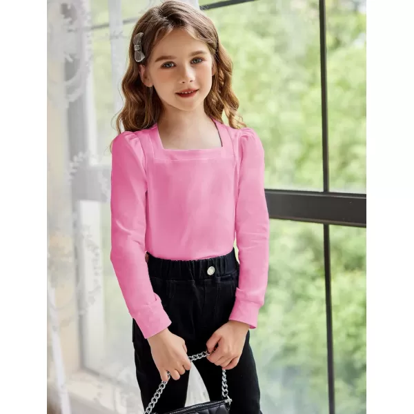 Arshiner Girls Shirt Casual Square Neck Long Sleeve Shirts Fall Winter Tunic Tops For Girls 5-12 Years