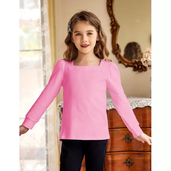 Arshiner Girls Shirt Casual Square Neck Long Sleeve Shirts Fall Winter Tunic Tops For Girls 5-12 Years
