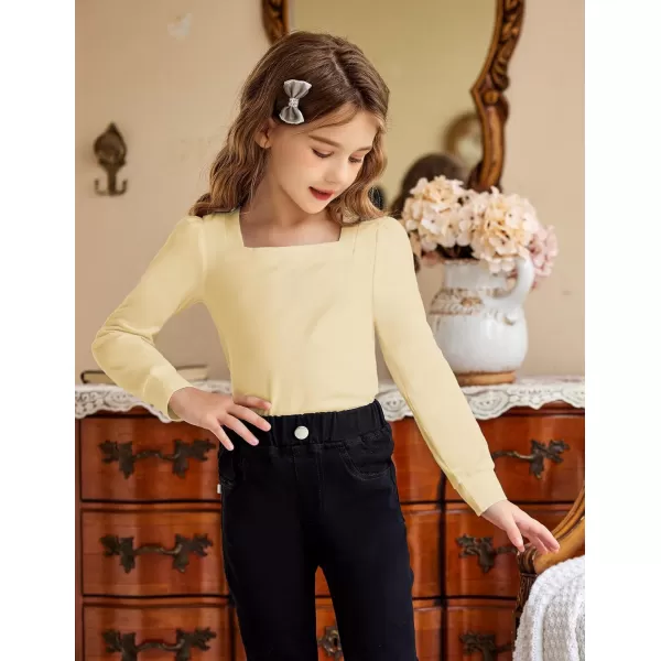 Arshiner Girls Shirt Casual Square Neck Long Sleeve Shirts Fall Winter Tunic Tops For Girls 5-12 Years