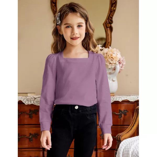 Arshiner Girls Shirt Casual Square Neck Long Sleeve Shirts Fall Winter Tunic Tops For Girls 5-12 Years