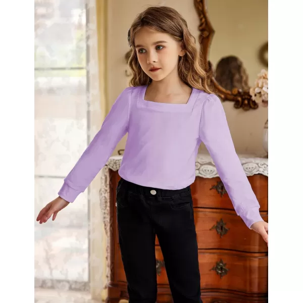 Arshiner Girls Shirt Casual Square Neck Long Sleeve Shirts Fall Winter Tunic Tops For Girls 5-12 Years