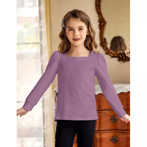 Arshiner Girls Shirt Casual Square Neck Long Sleeve Shirts Fall Winter Tunic Tops For Girls 5-12 Years