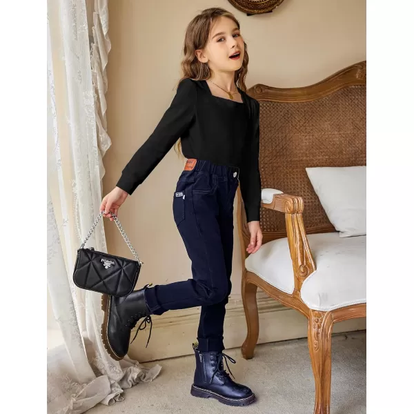 Arshiner Girls Shirt Casual Square Neck Long Sleeve Shirts Fall Winter Tunic Tops For Girls 5-12 Years