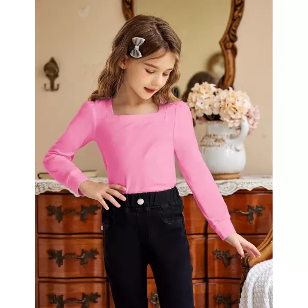 Arshiner Girls Shirt Casual Square Neck Long Sleeve Shirts Fall Winter Tunic Tops For Girls 5-12 Years