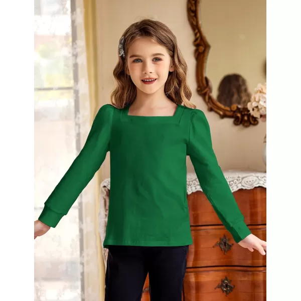 Arshiner Girls Shirt Casual Square Neck Long Sleeve Shirts Fall Winter Tunic Tops For Girls 5-12 Years