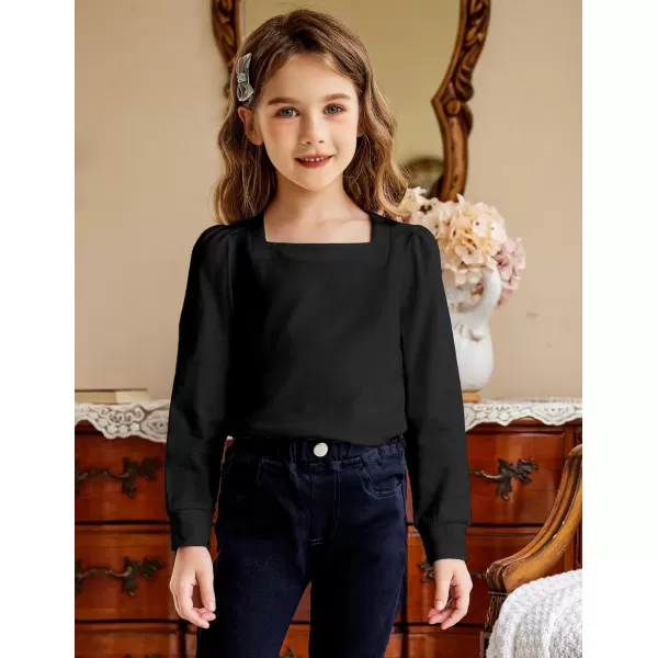 Arshiner Girls Shirt Casual Square Neck Long Sleeve Shirts Fall Winter Tunic Tops For Girls 5-12 Years