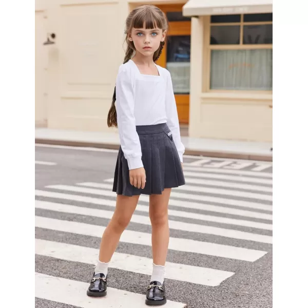 Arshiner Girls Shirt Casual Square Neck Long Sleeve Shirts Fall Winter Tunic Tops For Girls 5-12 Years