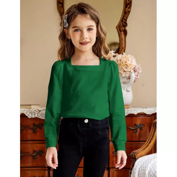 Arshiner Girls Shirt Casual Square Neck Long Sleeve Shirts Fall Winter Tunic Tops For Girls 5-12 Years
