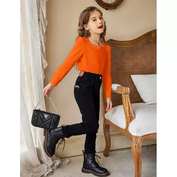 Arshiner Girls Shirt Casual Square Neck Long Sleeve Shirts Fall Winter Tunic Tops For Girls 5-12 Years