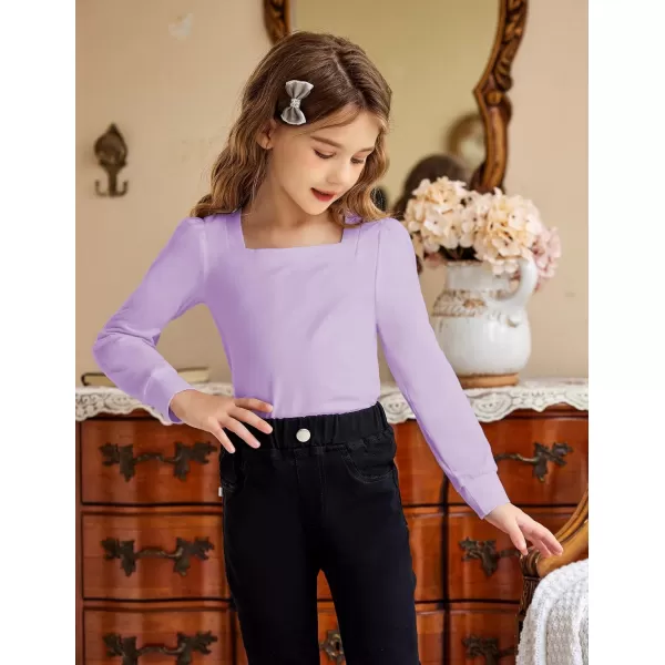 Arshiner Girls Shirt Casual Square Neck Long Sleeve Shirts Fall Winter Tunic Tops For Girls 5-12 Years