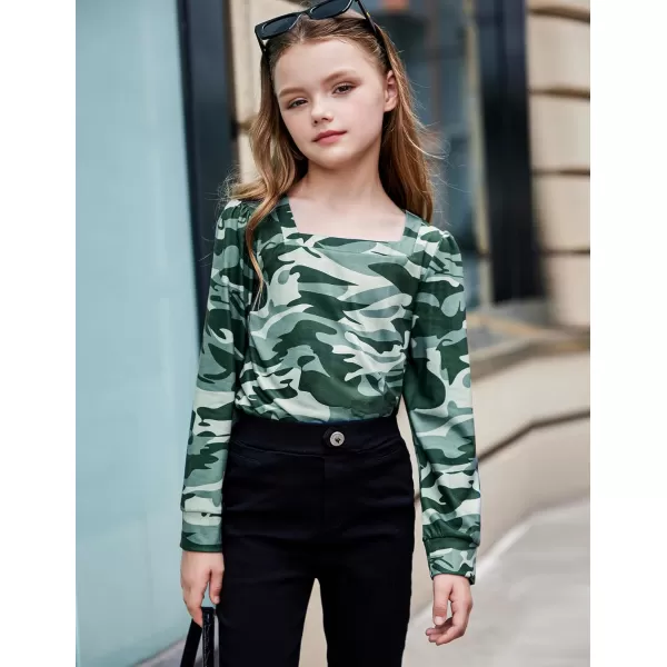 Arshiner Girls Shirt Casual Square Neck Long Sleeve Shirts Fall Winter Tunic Tops For Girls 5-12 Years
