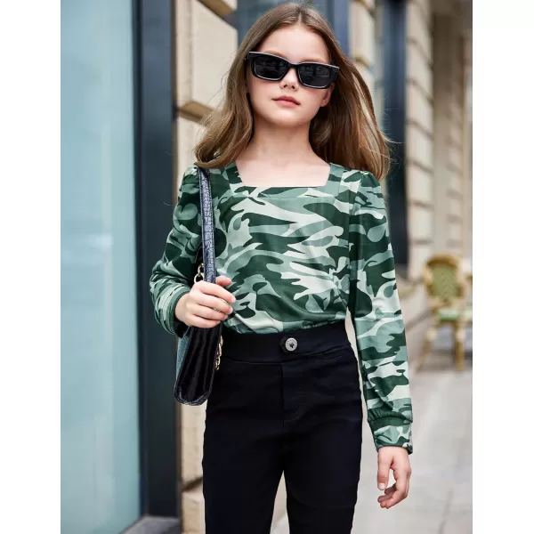 Arshiner Girls Shirt Casual Square Neck Long Sleeve Shirts Fall Winter Tunic Tops For Girls 5-12 Years