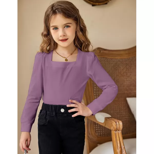 Arshiner Girls Shirt Casual Square Neck Long Sleeve Shirts Fall Winter Tunic Tops For Girls 5-12 Years