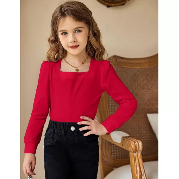 Arshiner Girls Shirt Casual Square Neck Long Sleeve Shirts Fall Winter Tunic Tops For Girls 5-12 Years