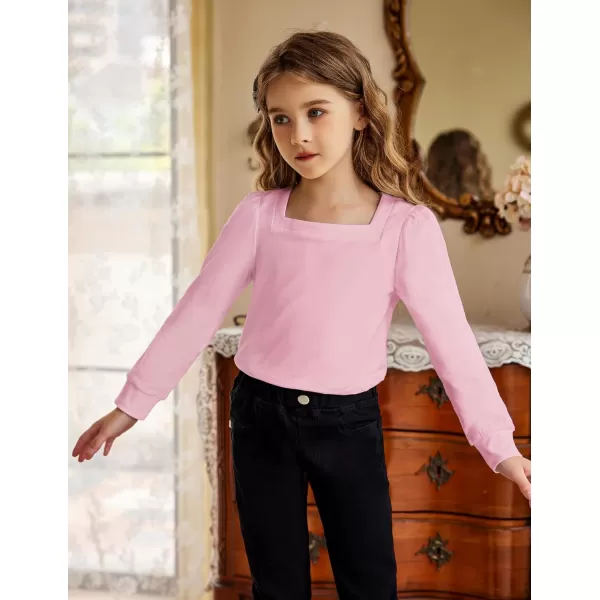 Arshiner Girls Shirt Casual Square Neck Long Sleeve Shirts Fall Winter Tunic Tops For Girls 5-12 Years