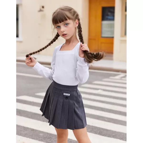 Arshiner Girls Shirt Casual Square Neck Long Sleeve Shirts Fall Winter Tunic Tops For Girls 5-12 Years