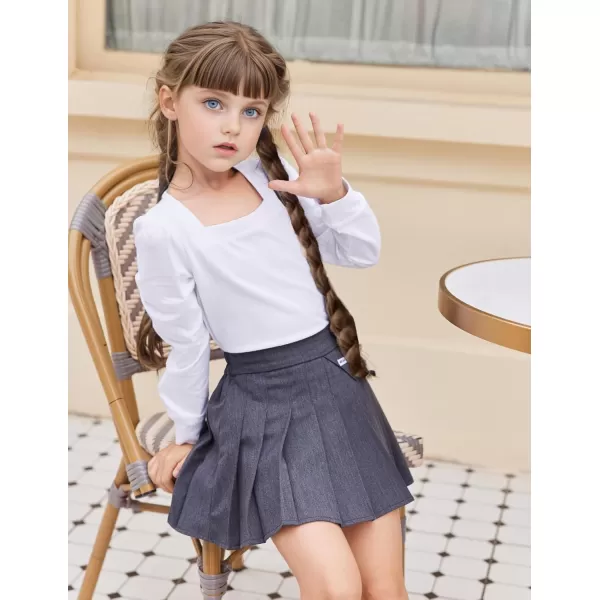 Arshiner Girls Shirt Casual Square Neck Long Sleeve Shirts Fall Winter Tunic Tops For Girls 5-12 Years