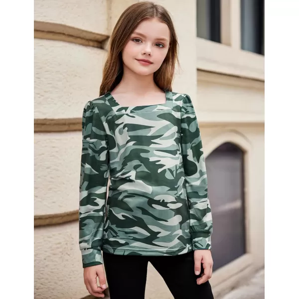 Arshiner Girls Shirt Casual Square Neck Long Sleeve Shirts Fall Winter Tunic Tops For Girls 5-12 Years