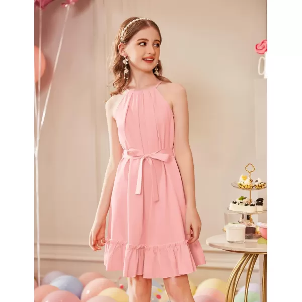 Arshiner Girls Summer Dress Halter Neck Sundress A-Line Swing Party Dresses