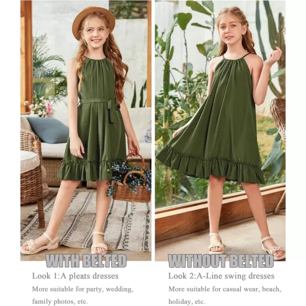 Arshiner Girls Summer Dress Halter Neck Sundress A-Line Swing Party Dresses
