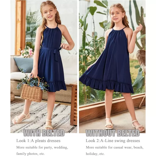 Arshiner Girls Summer Dress Halter Neck Sundress A-Line Swing Party Dresses