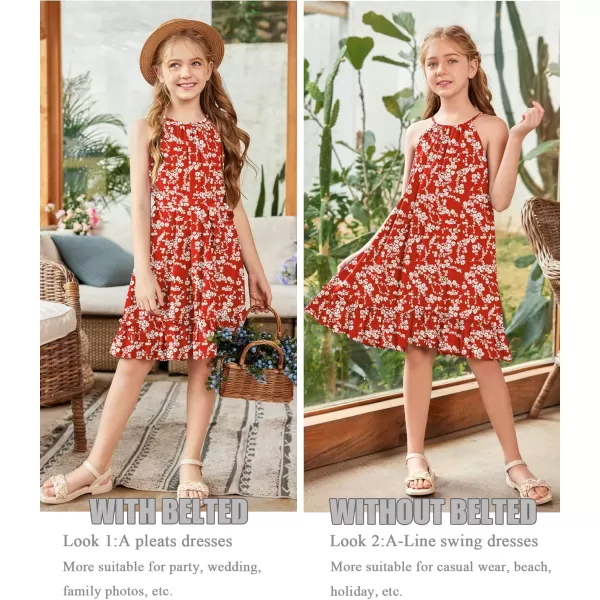 Arshiner Girls Summer Dress Halter Neck Sundress A-Line Swing Party Dresses