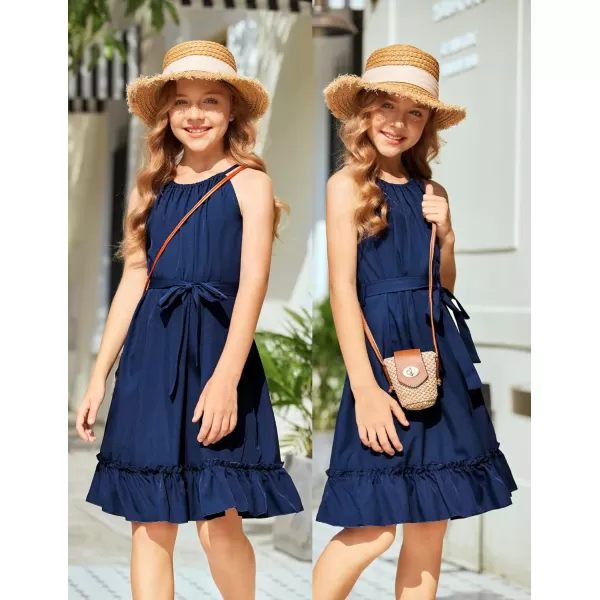 Arshiner Girls Summer Dress Halter Neck Sundress A-Line Swing Party Dresses