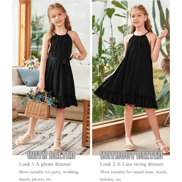 Arshiner Girls Summer Dress Halter Neck Sundress A-Line Swing Party Dresses
