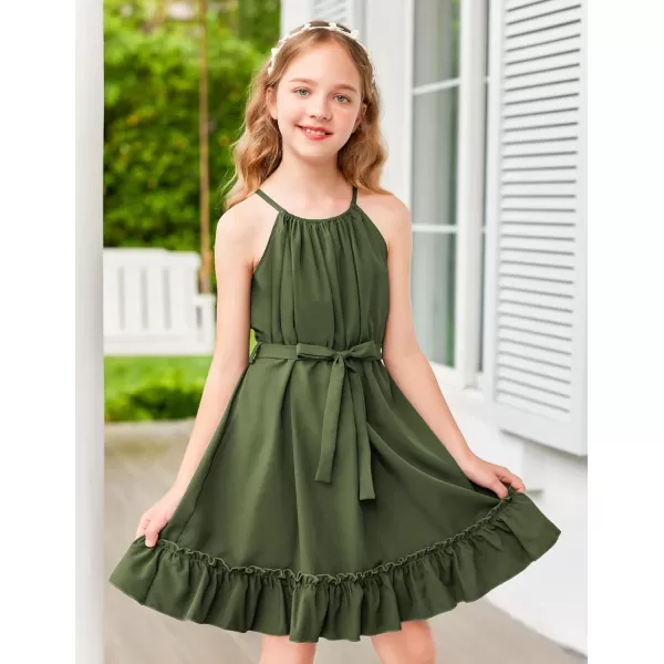 Arshiner Girls Summer Dress Halter Neck Sundress A-Line Swing Party Dresses