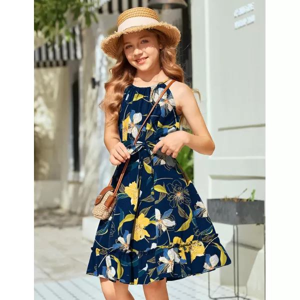 Arshiner Girls Summer Dress Halter Neck Sundress A-Line Swing Party Dresses
