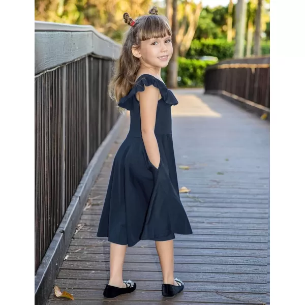 Arshiner Girls Summer Dress Off Shoulder Flutter Sleeve Midi Swing Cassual Formal Dresses with Pocket