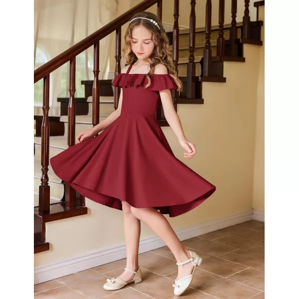 Arshiner Girls Summer Dress Off Shoulder Flutter Sleeve Midi Swing Cassual Formal Dresses with Pocket