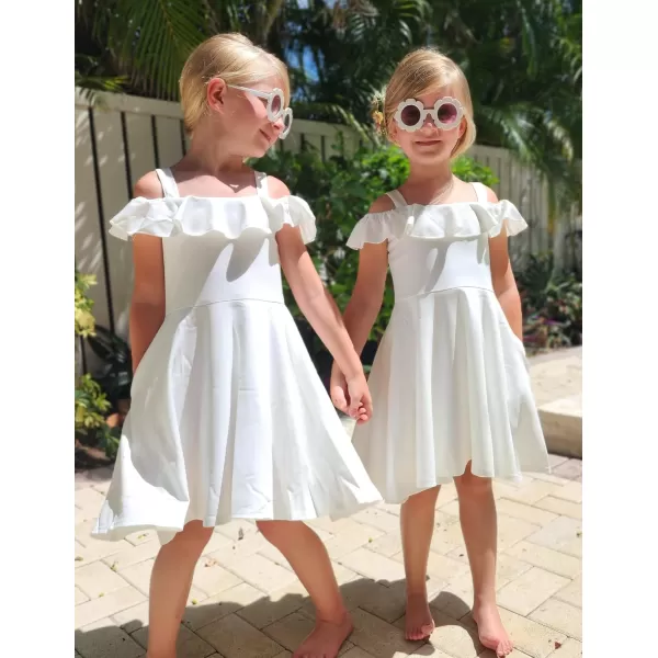 Arshiner Girls Summer Dress Off Shoulder Flutter Sleeve Midi Swing Cassual Formal Dresses with Pocket
