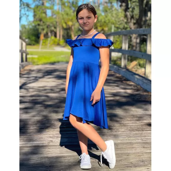 Arshiner Girls Summer Dress Off Shoulder Flutter Sleeve Midi Swing Cassual Formal Dresses with Pocket